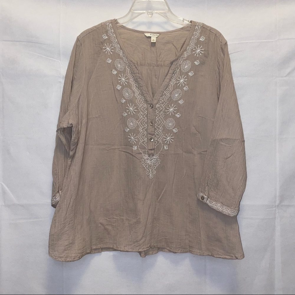 Sonoma Life + Style  Flowy Tan Blouse - X-Large